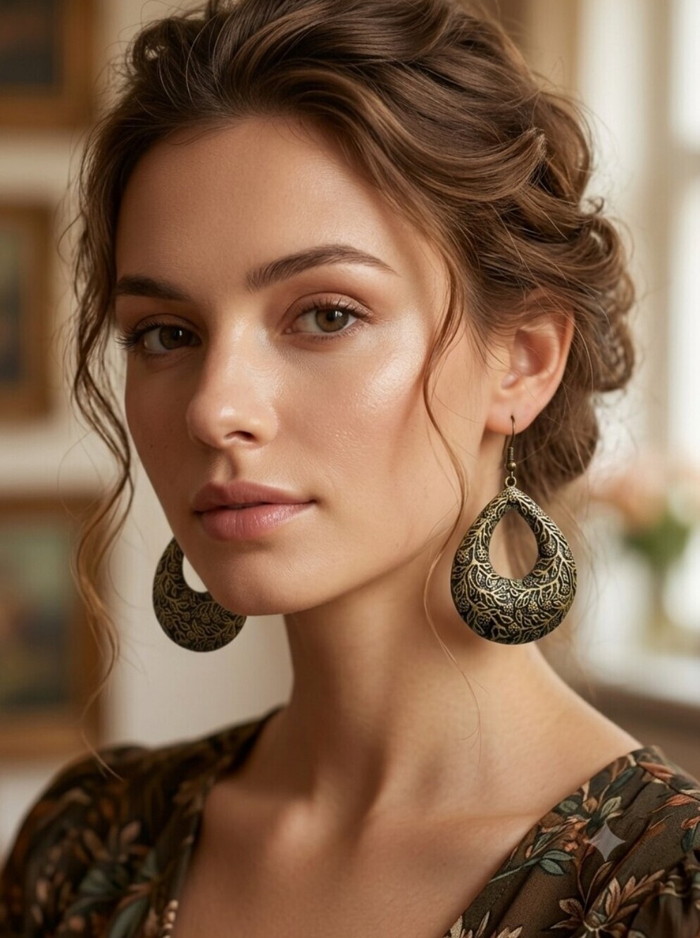 Vintage Brass-Tone Filigree Teardrop Earrings